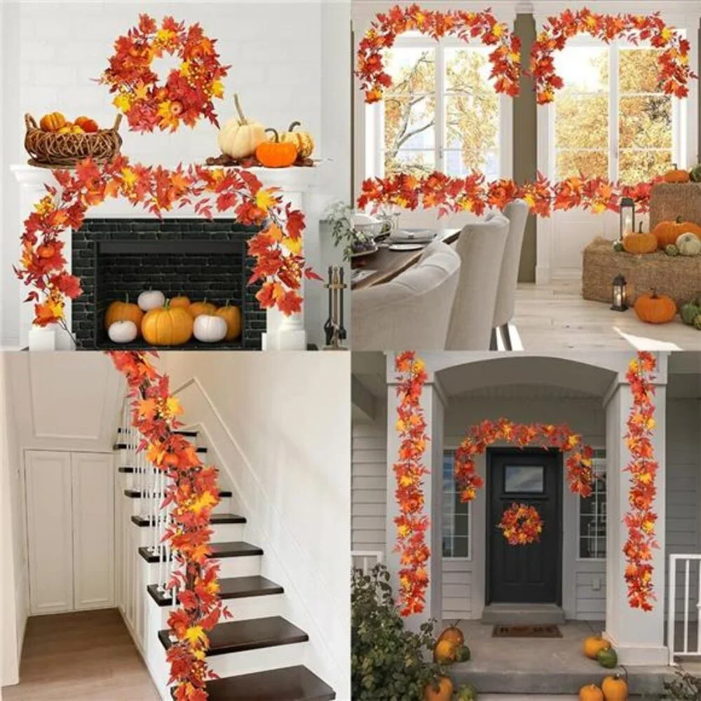 Fall Garland with Lights Timer 6.2FT Autumn Garlands Maple Leaves Pumpkin Berry